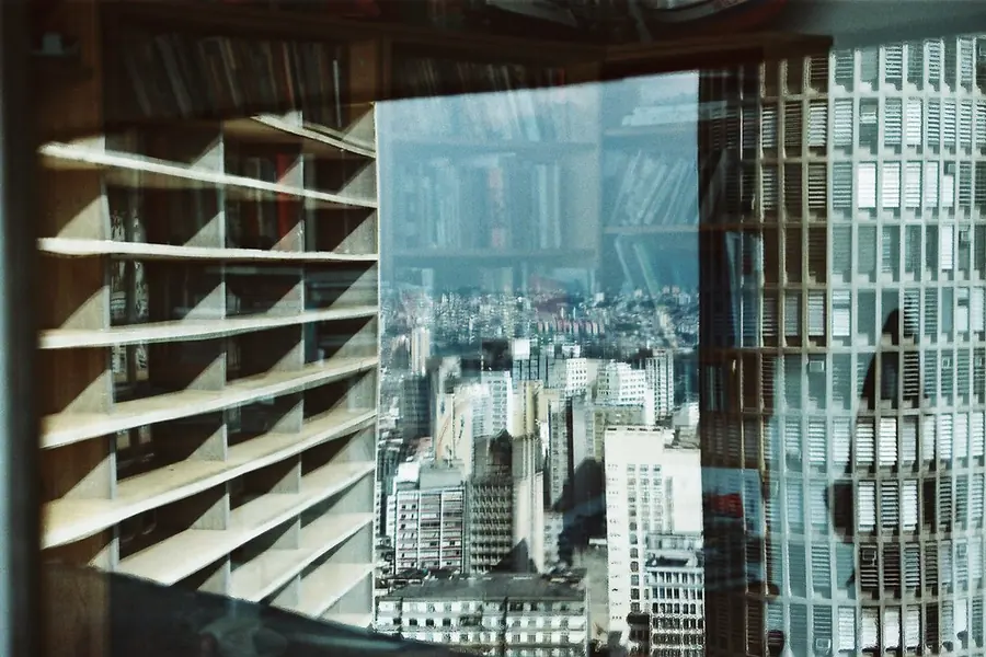 A city skyline seen from an office